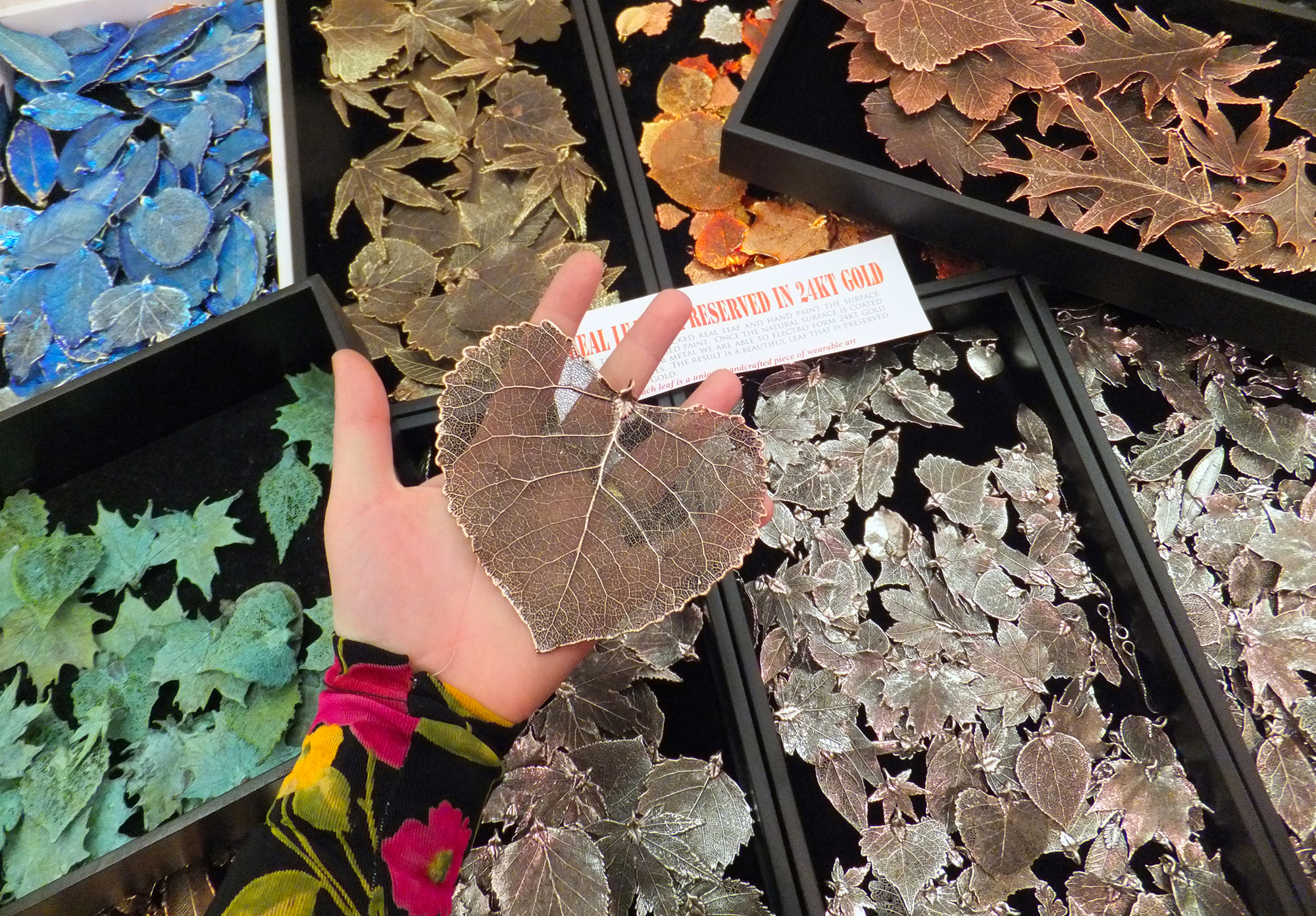 Leaves dipped in different metals from Goddess